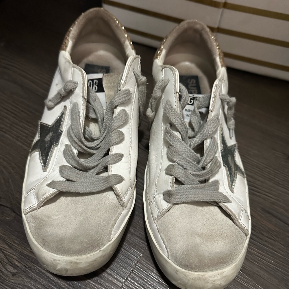 Golden Goose White and Gray Sneakers
